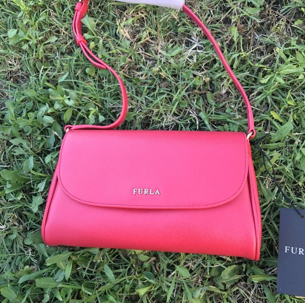 FURLA Lilli Crossbody Leather Bag Clutch Ruby Red